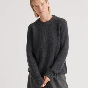 QUINCE LARGE Mongolian Cashmere Fisherman Crewneck Sweater In Charcoal Gray
